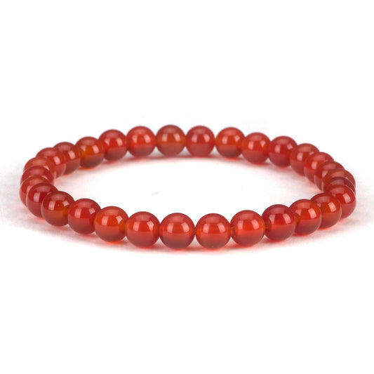 Cherry Tree Collection - Small, Medium, Large Sizes - Gemstone Beaded Bracelets For Women and Men - 6mm Round Beads (Deep Orange - Red Agate - Medium)