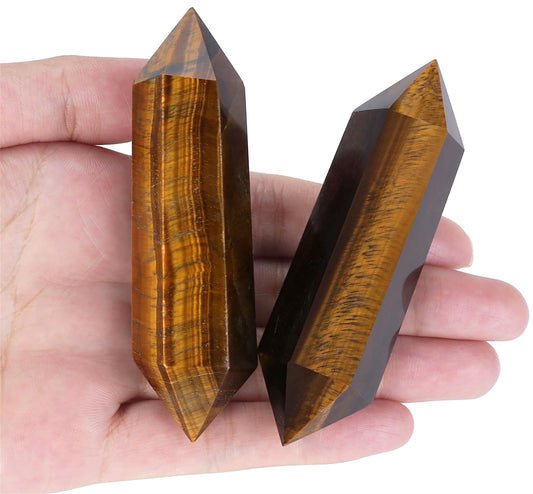 YATOJUZI 3.5" Tiger's Eye Healing Crystals Wand Natural Crystals and Healing Stones Large Hexagonal Crystal Points for Meditation Divination Reiki Energy Balancing 1PCS