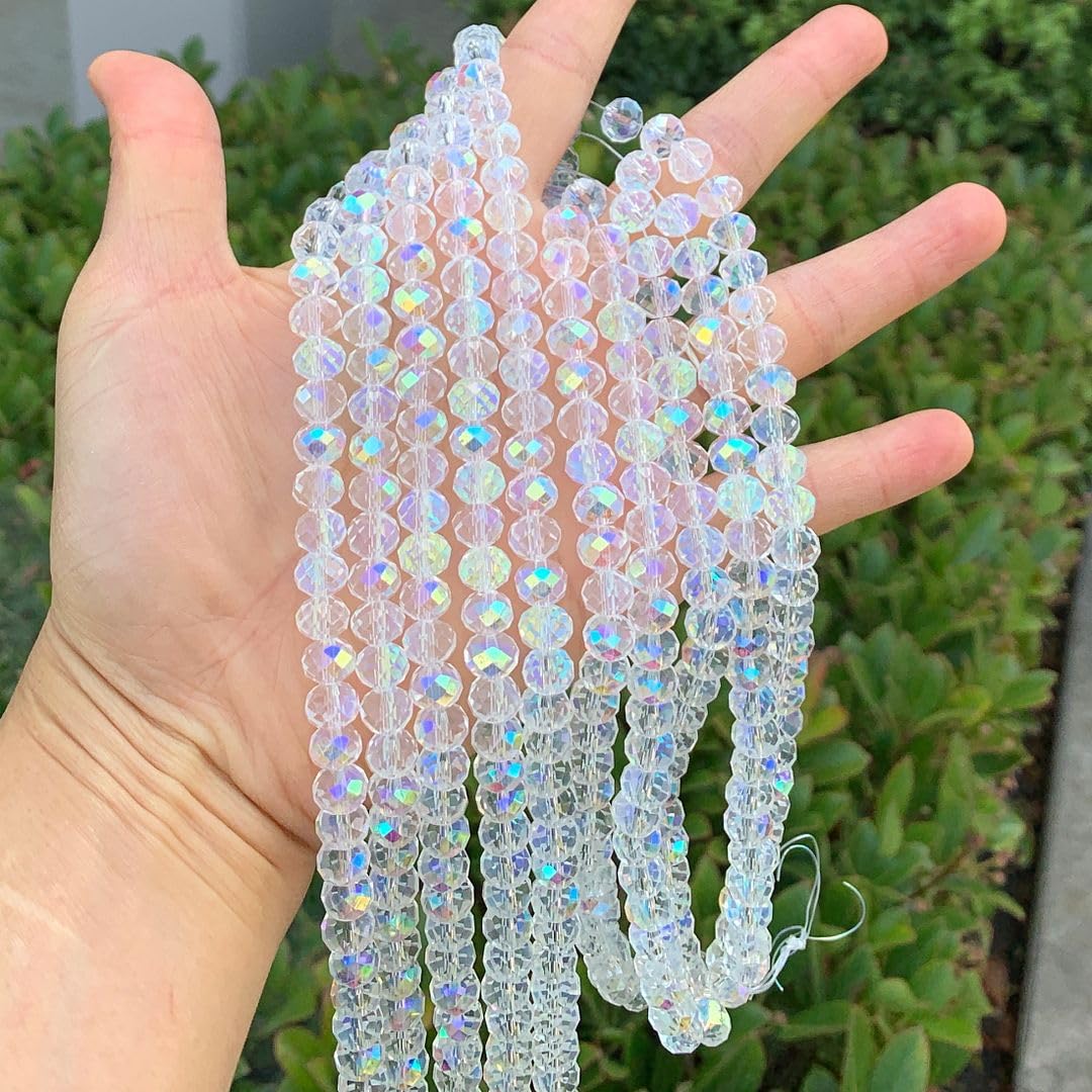 350pcs Czech Faceted Rondelle Crystal Glass Loose Beads 8mm Spacer Bulk Crystal AB for DIY Craft Jewelry Making CCR802