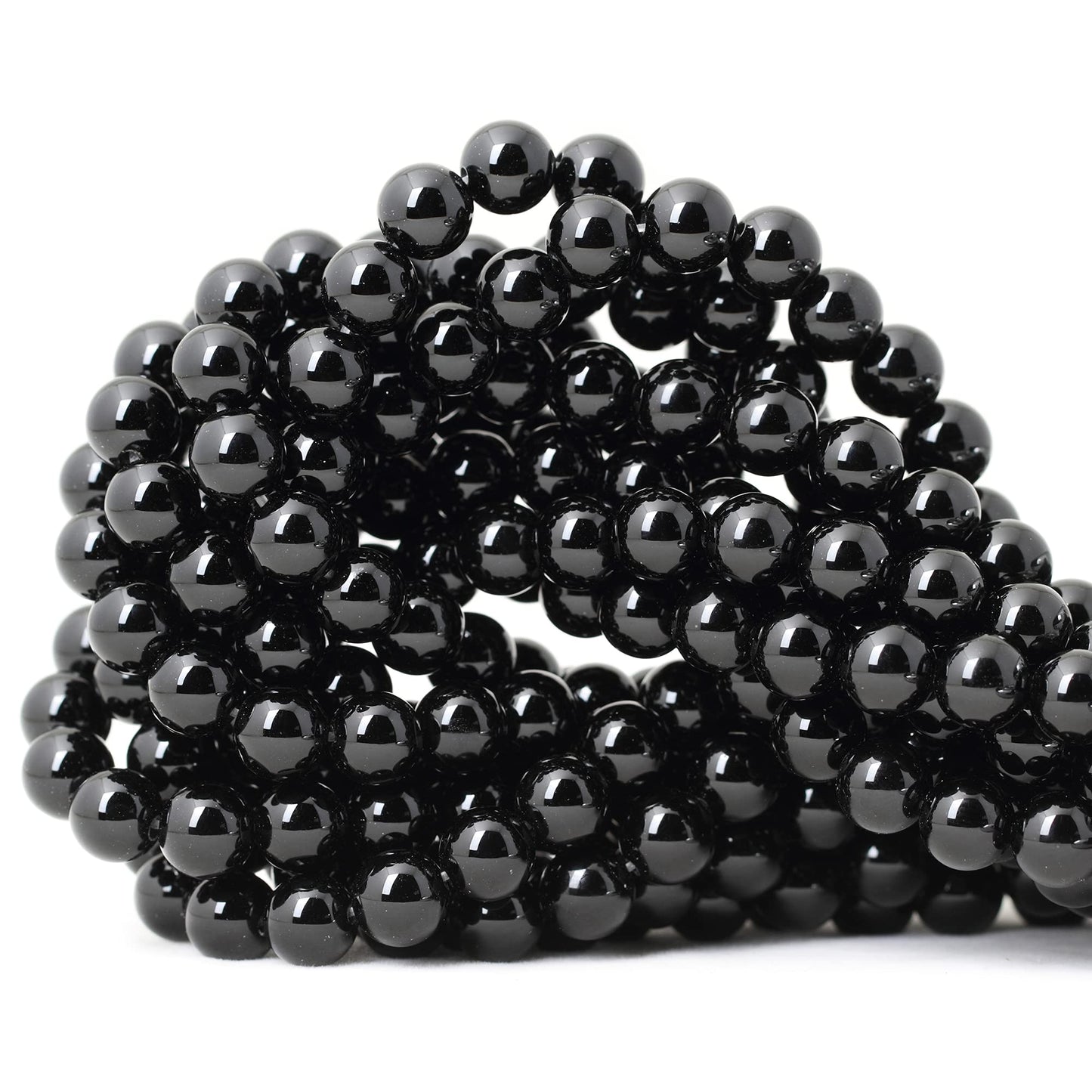 CHEAVIAN 45PCS 8mm Black Smooth Polish Onyx Agate Gemstone Round Loose Beads for Jewelry Making 1 Strand 15"