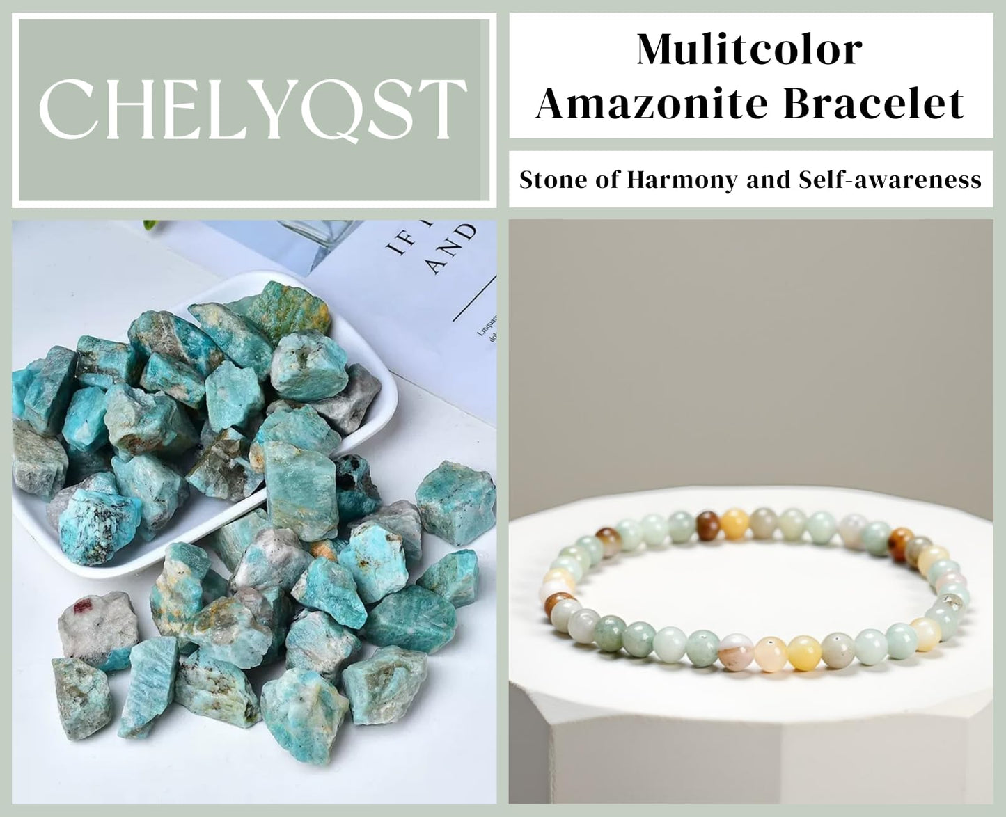 CHELYQST Multicolor Amazonite Bracelet - Stone of Harmony and Self-awareness,Stretch Natural Stone Crystal Beads Jewelry Gifts for Women Men Unisex Adult,4mm