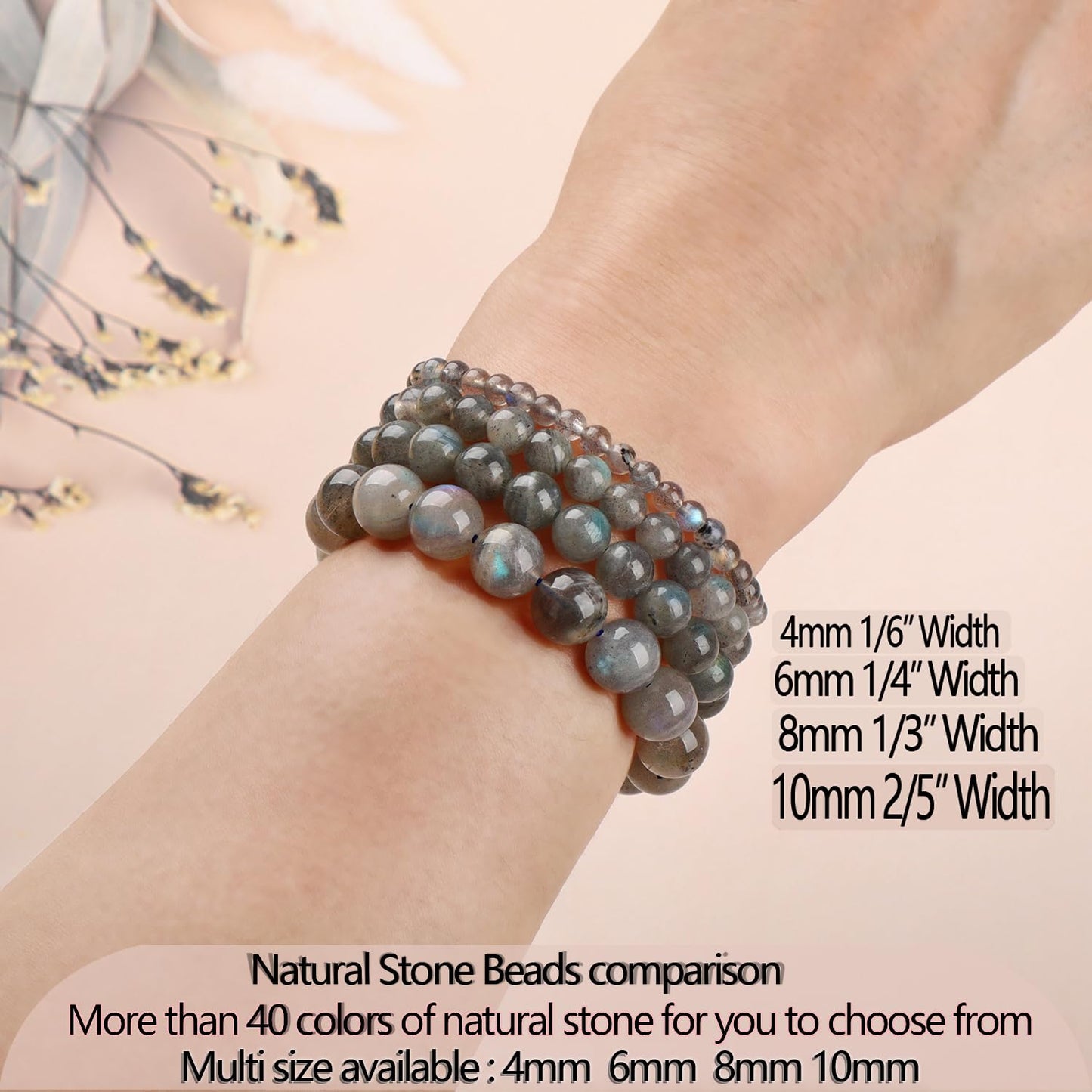 LPBeads Handmade Natural Gemstone Stretch Elastic 10mm Labradorite Bracelet Healing Crystal Round Stone Beads Jewelry Gifts for Women Men