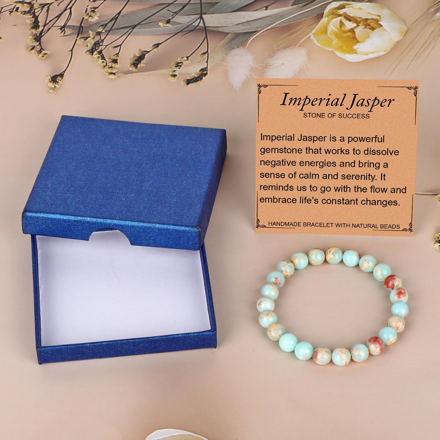 LPBeads Handmade Natural Gemstone Stretch Elastic 8mm Imperial Jasper Bracelet Healing Crystal Round Stone Beads Jewelry Gifts for Women Men
