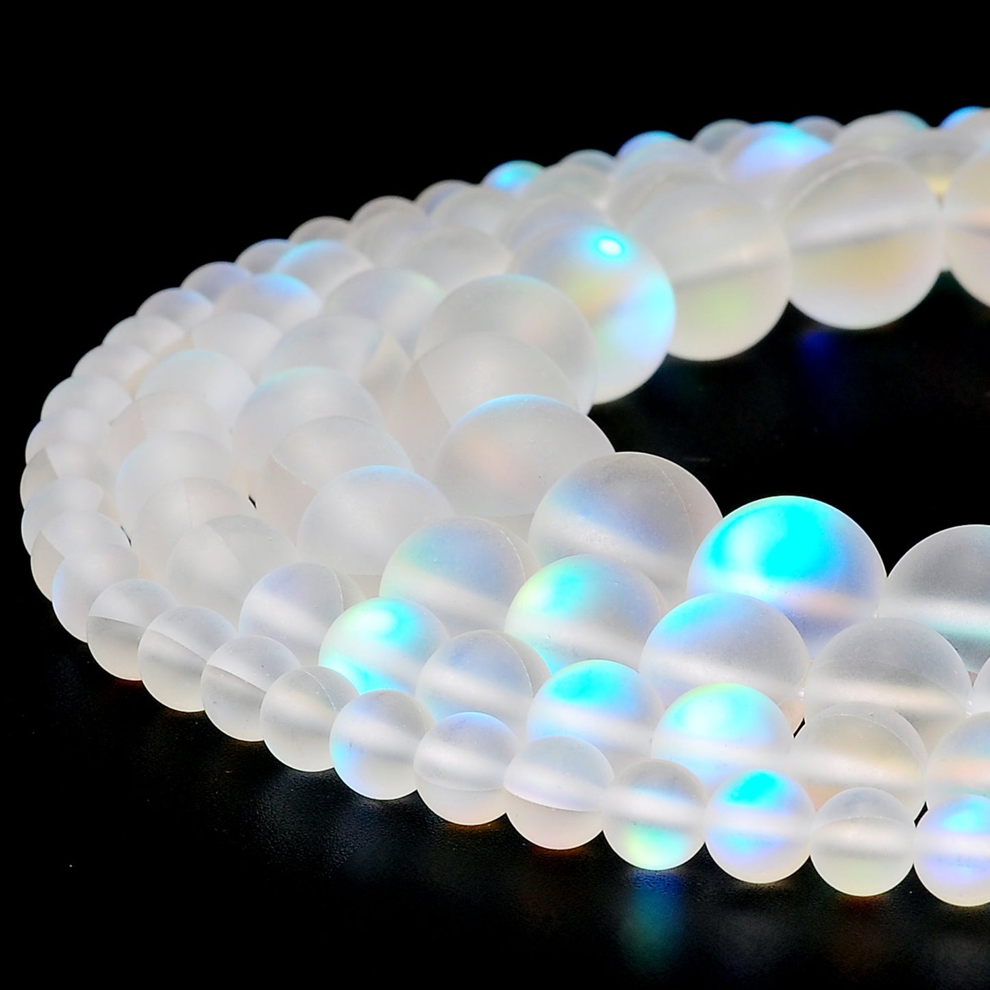 RUBYCA 12mm Round Moonstone Matte Crystal Glass Beads Aura for Jewelry Making White, 1 Strand