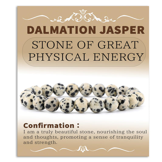 Bymitel 8mm Dalmation Jasper - Handmade Reiki Gemstone Stretch Bracelet, Natural Beauty & Spiritual Essence, Crystal Healing for Unisex Adults
