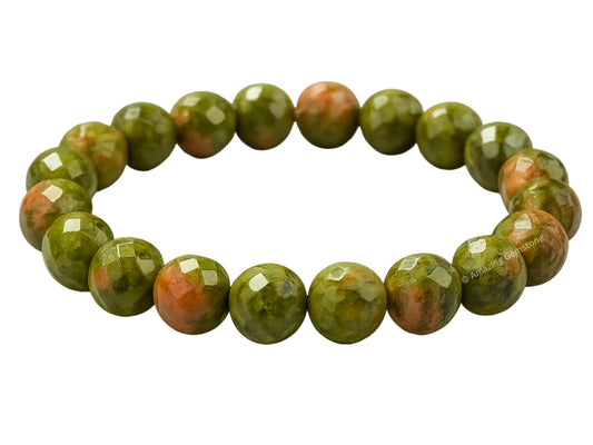 Amazing Gemstone Unakite Bracelet for Women - Chakra Mens Bracelet Protection Crystals and Healing Stones - Blessing Spiritual Meditation Stocking Stuffers (Faceted Beaded Bracelet)