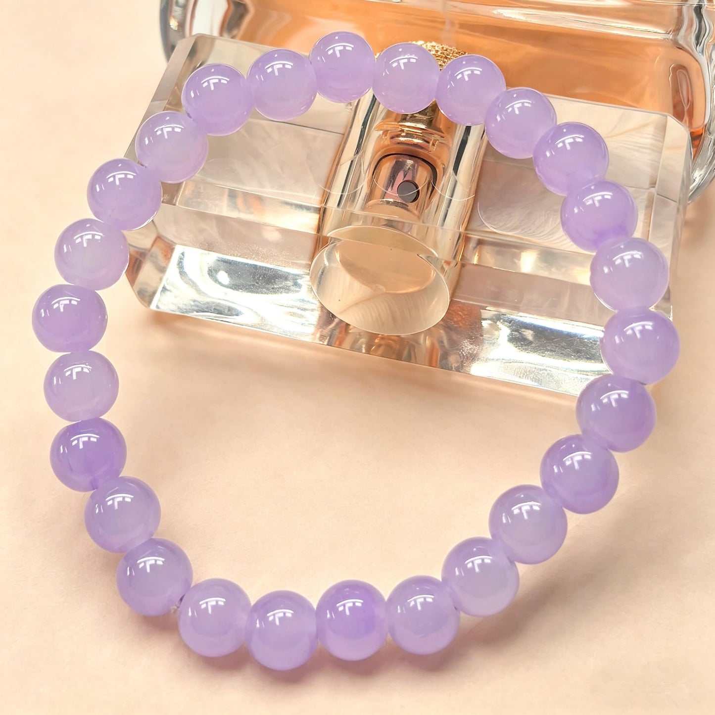 200PCS Glass Beads 8mm Glass Beads for Bracelets Necklaces Jewelry Making DIY Crafts (Light Purple)