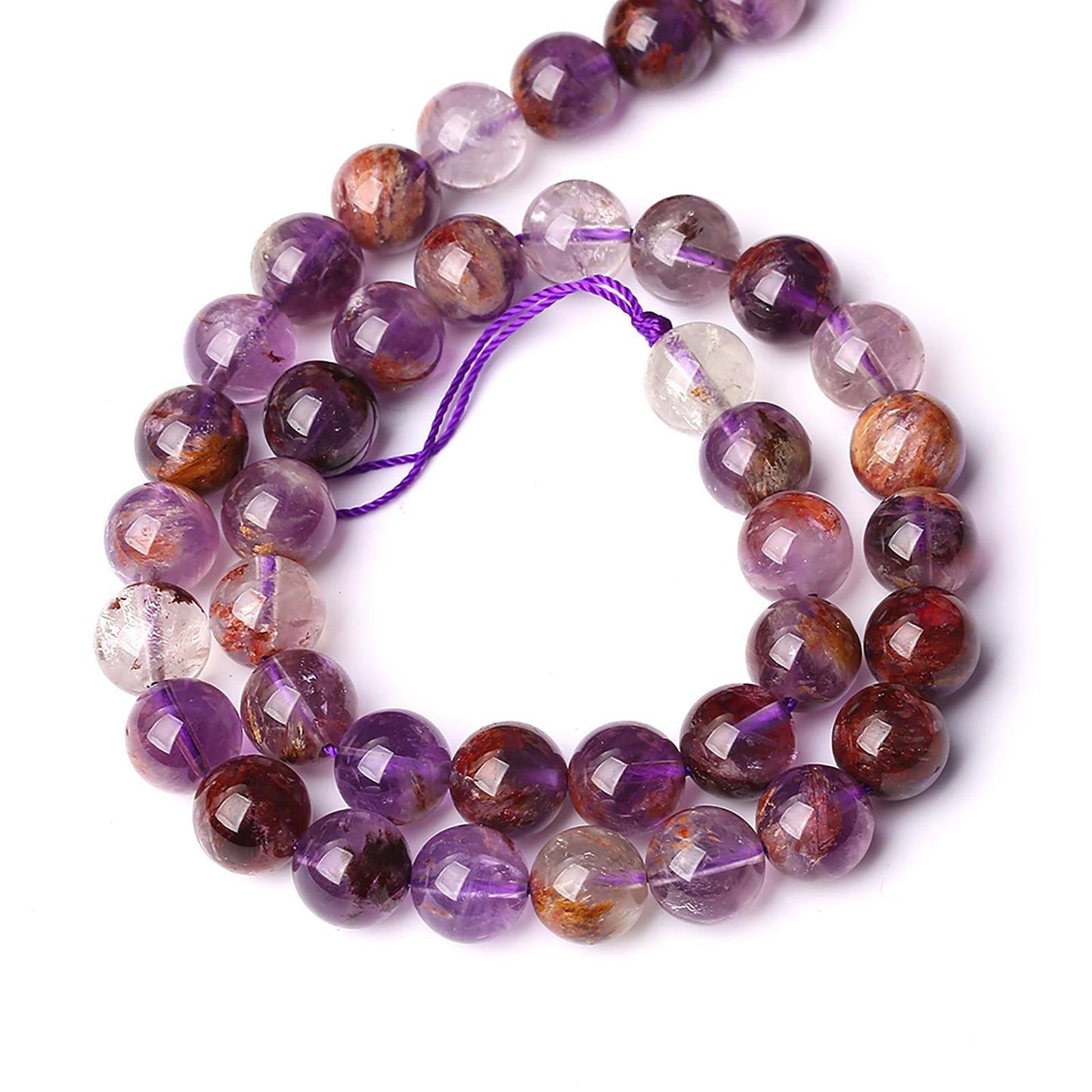 10MM 36PCS Natural Gemstone Purple Ghost Crystal Stone Beads for Jewelry Making DIY Bracelet