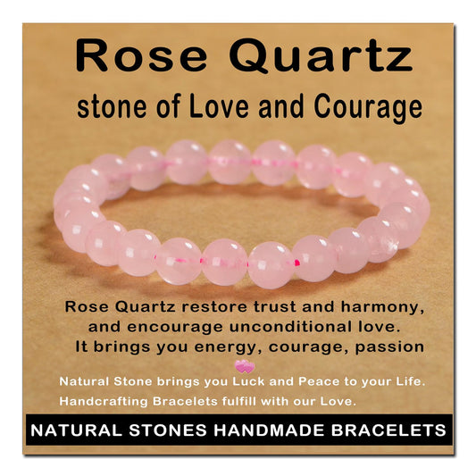 AD Beads Handmade Gemstone Stretch Elastic Bracelet Crystal Healing Reiki Nature's Beauty and Spiritual Essence Unisex (8mm, Rose Quartz)
