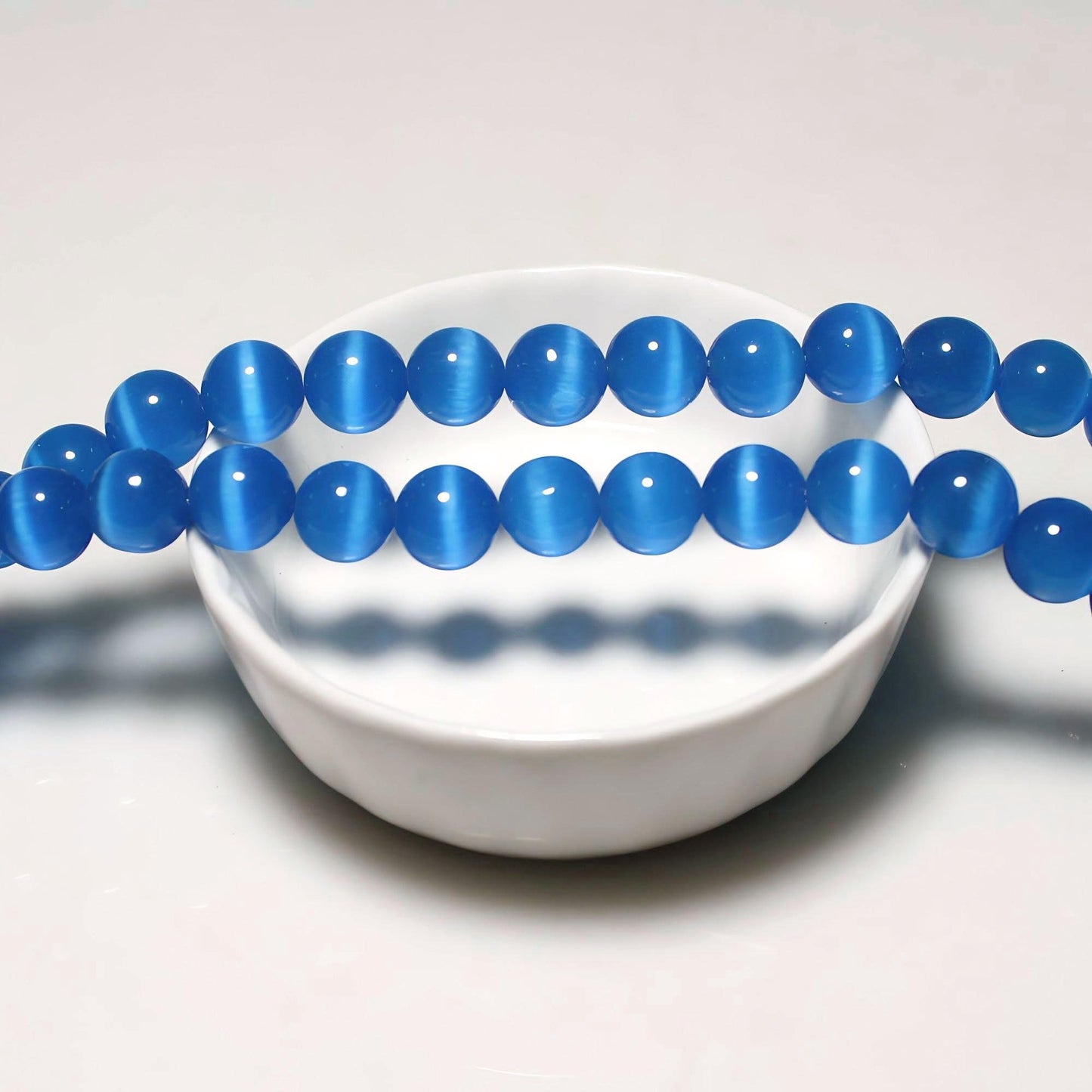MJDCB 60pcs Royal Blue Cat Eye Stone Beads 6mm Round Crystal Loose Bead for Jewelry Making DIY Bracelets Necklace Accessories