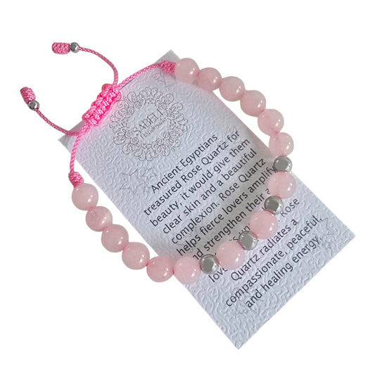 Sabeli Handmade Bracelets Real Natural Stones Healing Protection Focus 8mm Bead Adjustable Macrame Women Men Gemstone Gift (Rose Quartz)
