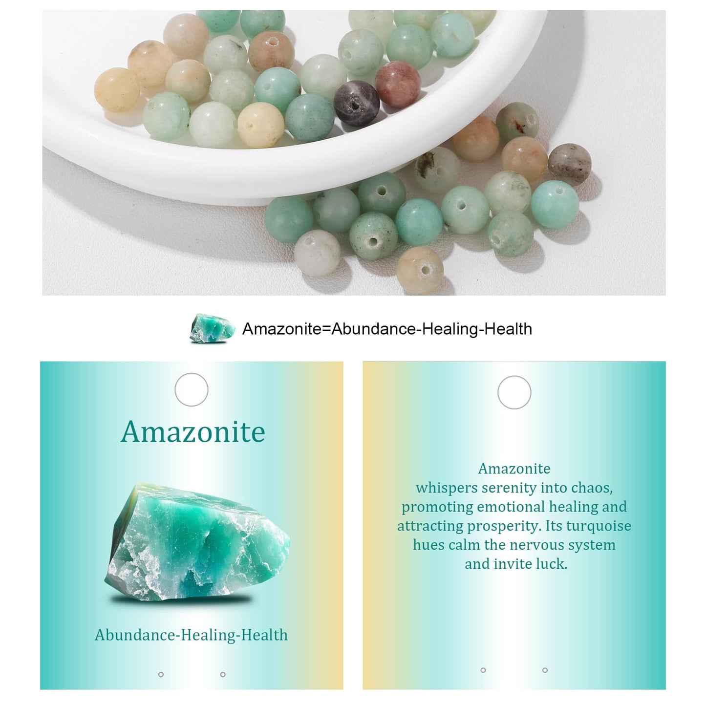 Vinswet 90pcs 4mm Amazonite Natural Stone Beads Round Genuine Real Stone Beading Loose Gemstones DIY Smooth Bead for Bracelet Necklace Earrings Jewelry Making