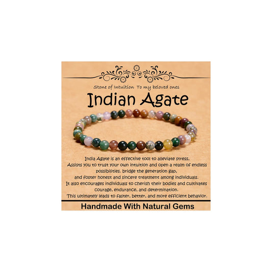 CHCCOYE 4mm Natural Healing Gemstone Bracelet Handmade Yoga Stretch Elastic Bracelet Stress Relief Crystal Jewelry for Men and Women (4mm, Indian Agate)