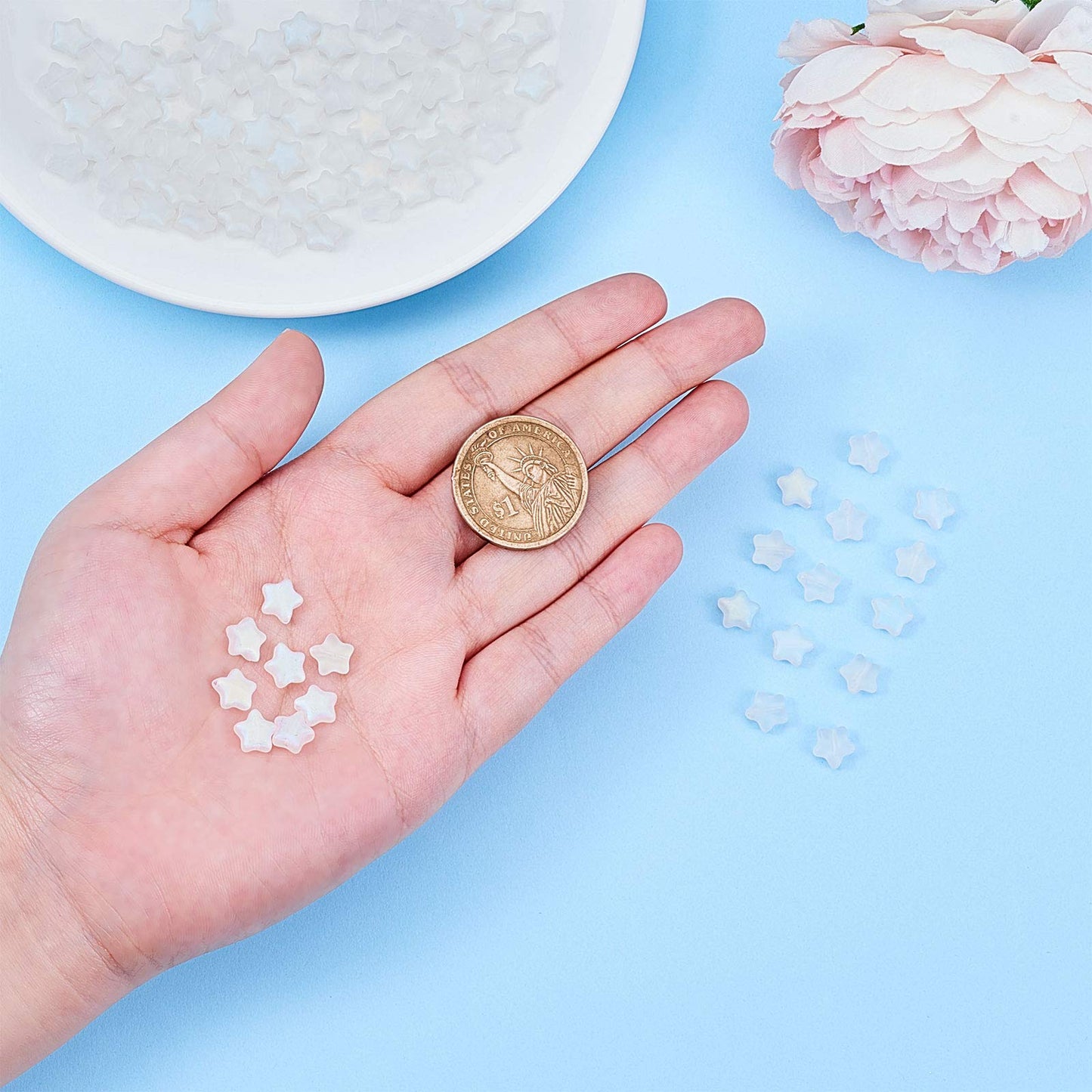 UR URLIFEHALL 100 Pcs Spray Painted Glass Star Beads AB Color Plated Frosted Glass Beads for Earring Bracelet Necklace DIY Craft Making
