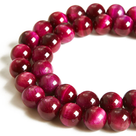 60pcs 6mm Magenta Tiger Eye Beads Natural Gemstone Beads Round Loose Beads for Jewelry Making