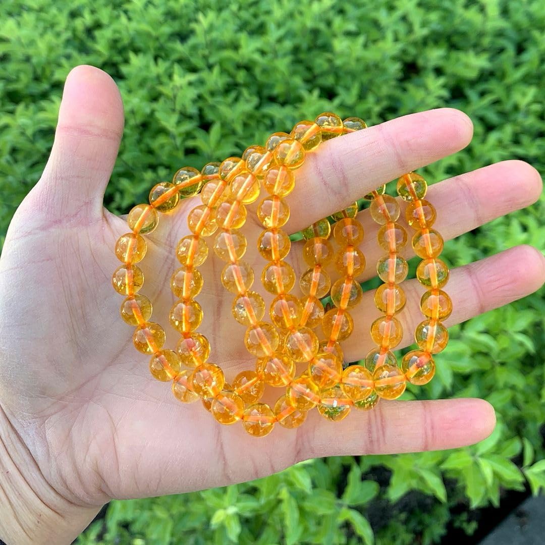 Adabele Real Natural Yellow Citrine Gemstone Beaded Bracelet 7 inch Stretch Chakra Healing Crystal Stone Jewelry Quartz Women Birthday Gift (Unisex) GB8-27