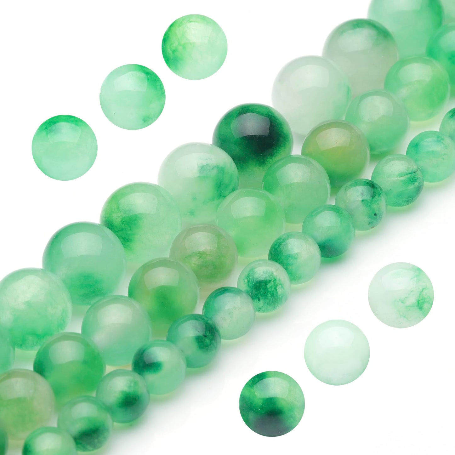Youngbling Natural Gemstone Beads for Jewelry Making,10mm Green Flower Jade Polished Round Smooth Stone,Genuine Real Stone Red Beads for Bracelet Necklace 15 Inch(Green Flower Jade,10mm)