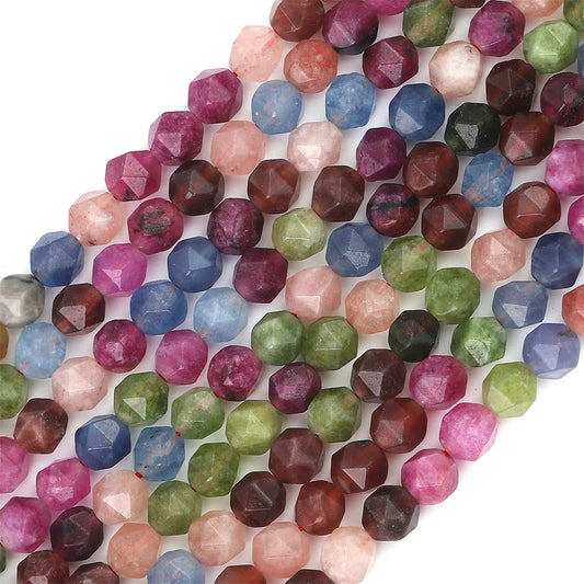BEADIA Faceted Natural Tourmaline Agate Stone Round Beads 10mm 36cm/Strand for Jewelry Making