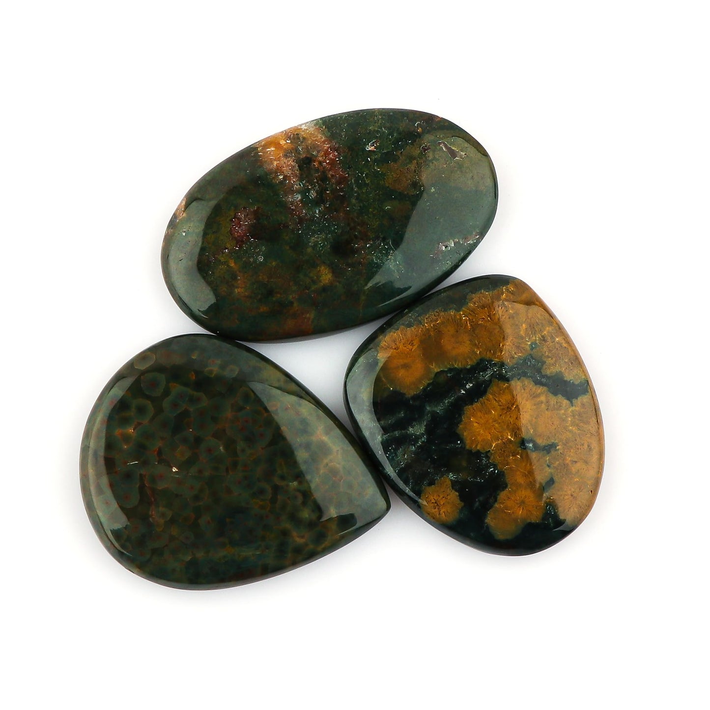 CRYSTALIS 3pcs, 25mm+ Natural Ocean Jasper Loose Gemstone Wholesale Bulk Cabochons Jewelry Making Supply, Chakra & Healing Polished Stones, Wire Wrapping, DIY, Gem Collection