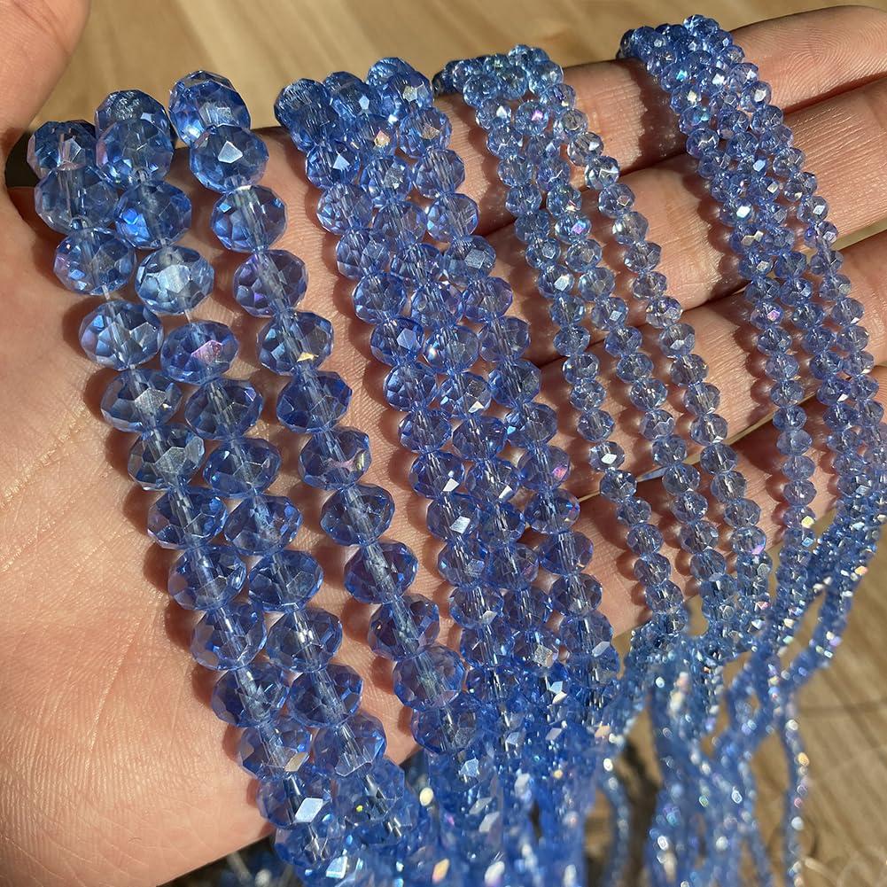 NITOPUPU 1000pcs 4mm Crystal Glass Beads for Jewelry Making Faceted Rondelle Flat Beads for Bracelets Necklace Earrings DIY Crafts (Blue Crystal AB Bead)