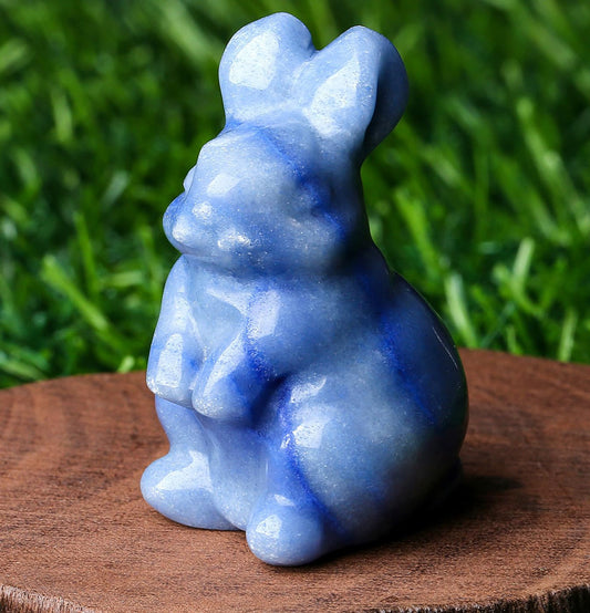 DUQGUHO Blue Aventurine Bunny Decor Crystals Rabbit Statue Pocket Polished Natural Gemstone Crystals Figurines for Easter Decoration Office Room Desk Decor 1.5’’ Gifts Gifts for Women 1PC