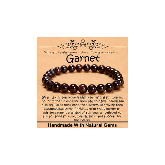 CHCCOYE 6mm Natural Healing Gemstone Bracelet Handmade Yoga Stretch Elastic Bracelet Stress Relief Crystal Jewelry for Men and Women (6mm, Garnet)