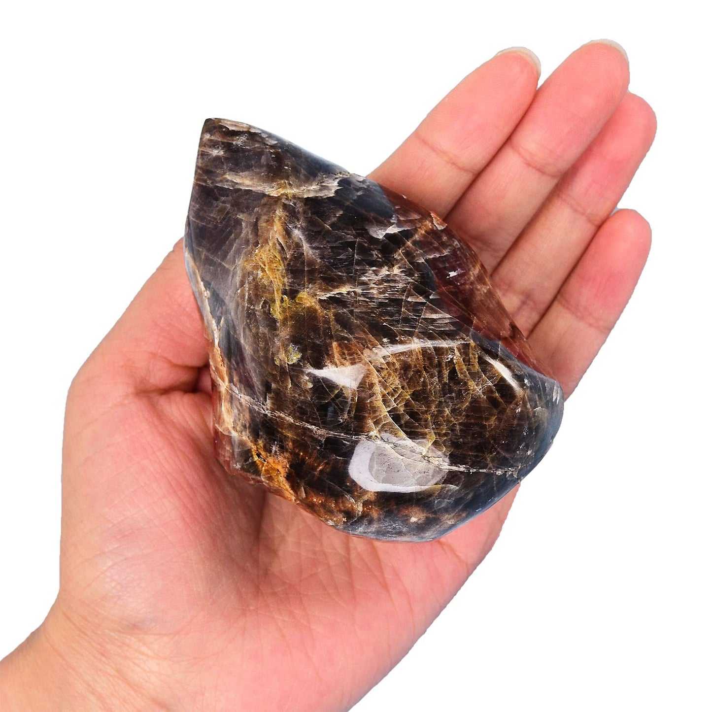 AMOYSTONE Black Moonstone Flame Shaped Towers Large Healing Crystal Stone Home Decor 1.0-1.5LBS