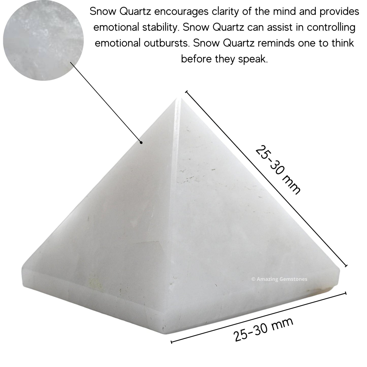 Amazing Gemstone White Agate Snow Quartz Pyramid Crystal Healing Stones - 1" Great Pyramid Figurine of Natural Stone Pyramid for Meditation, Reiki, Chakra Balancing and Crystal Pyramids Grid