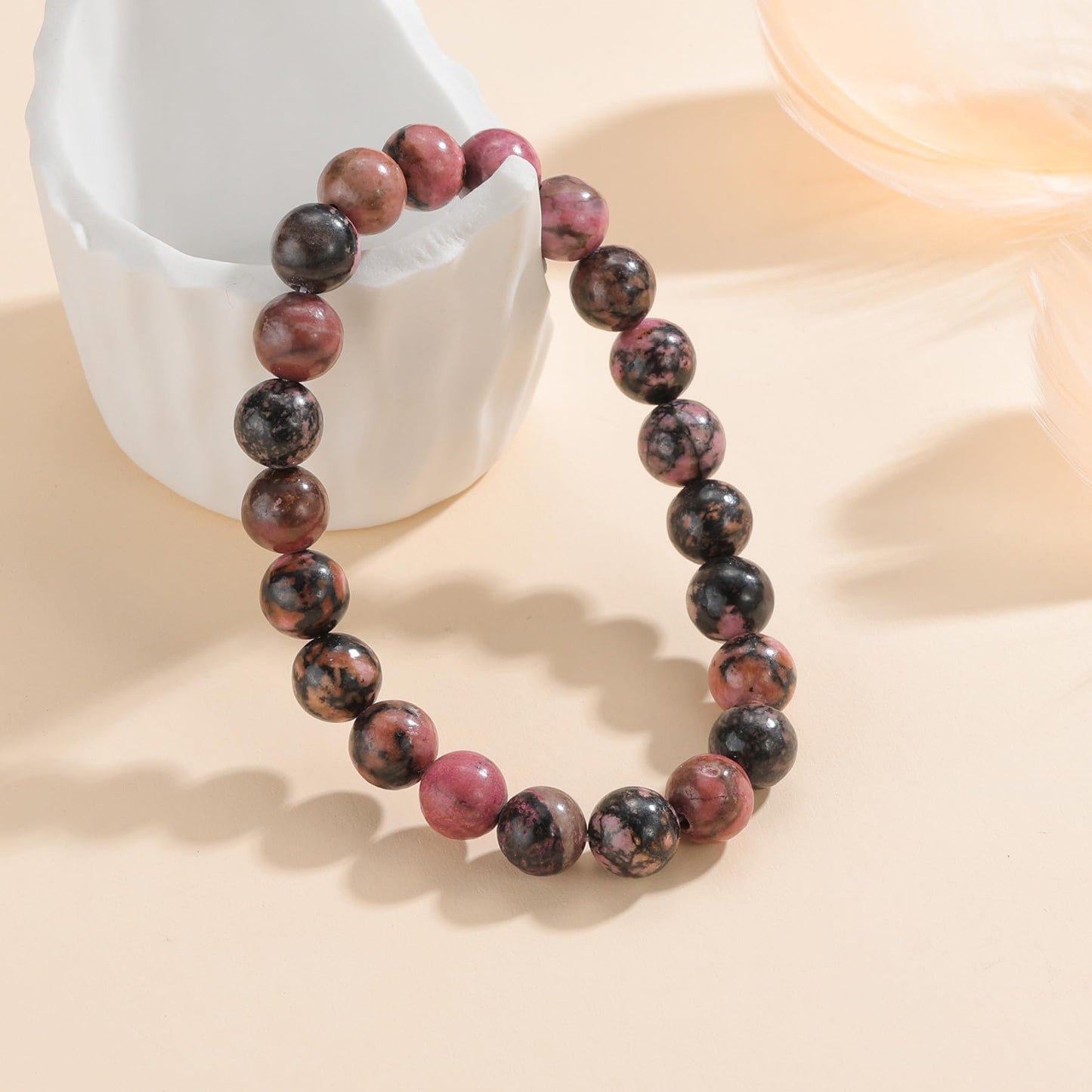 Udolfly Womens Crystal Beaded Bracelets for Women Men Protective Energy Bracelet Natural Gemstone Bead Bracelet 6mm Rhodonite