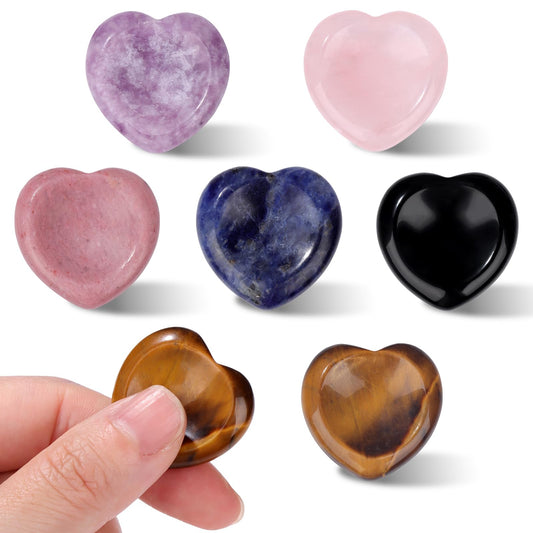 GolbalJew 6PCS Thumb Worry Stones for Anxiety Healing Crystals Sets, Hand Carved Heart Crystals and Healing Stones, Meditation Crystal Reiki Natural Relax Palm Stone for Anxiety Therapy Relief, Small