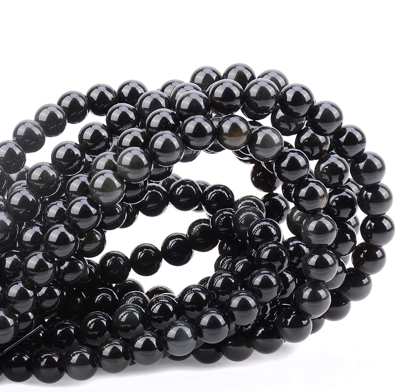 80Pcs Natural Crystal Beads Stone Gemstone Round Loose Energy Healing Beads with Free Crystal Stretch Cord for Jewelry Making (Black Obsidian, 10mm)