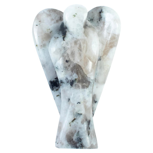 Crocon Rainbow Moonstone Guardian Angel Healing Figurine, Hand Carved Pocket Angel - Crystals for Positive Energy, Handmade Mini Statue for Love, Peace & Healing, Natural Gemstone Healing Figurine