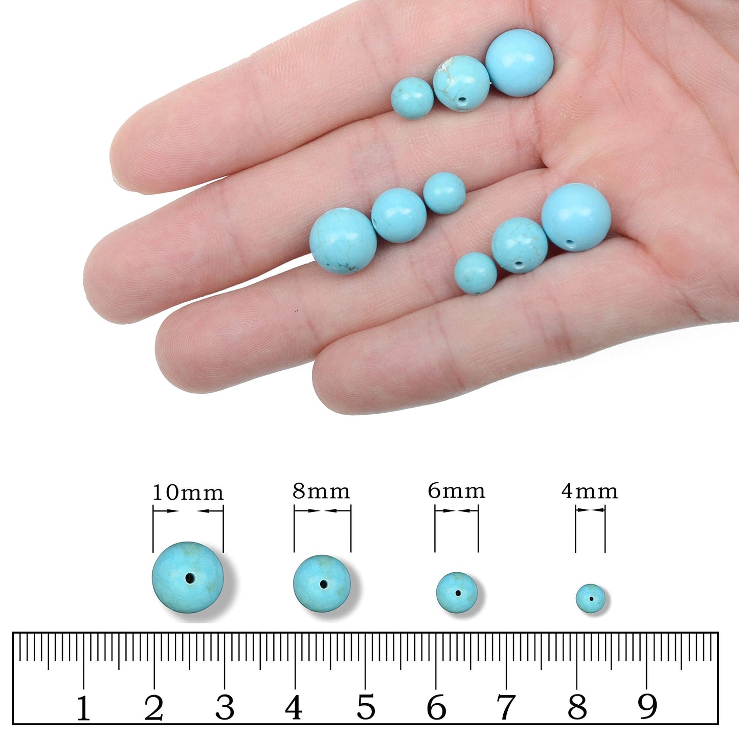 Wholesale Smooth Natural Gemstone Round Loose Beads 15" 4mm 6mm 8mm 10mm 12mm (8mm, Blue Turquoise)
