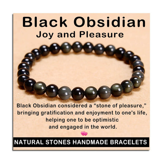 AD Beads Handmade Gemstone Stretch Elastic Bracelet Crystal Healing Reiki Nature's Beauty and Spiritual Essence Unisex (6mm, Black Obsidian (Pleasure))