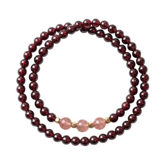 CNYTPE Garnet Bracelet for Women – Red Garnet Jewelry, Healing Crystal Bracelet, Handmade Gemstone Jewelry, Symbol of Love, Happiness & Harmony (Garnet & Strawberry Quartz Multi-Strand)