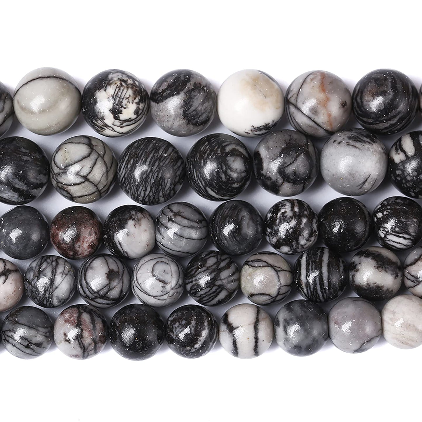 6MM 60PCS Natural Stone Black Network Zebra Loose Beads for Jewelry Making DIY Bracelet 1 Strand