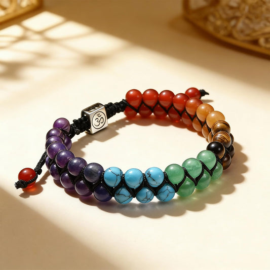 Long tiantian 7 Chakra Bracelets for Women Crystals and Healing Stones Jewelry Colorful Beaded Bracelets with a Meaningful Card