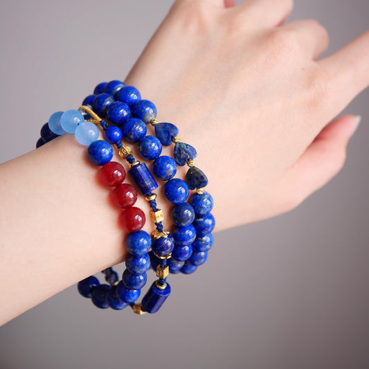 Lapis Lazuli Heart Bracelet for Women – Natural Blue Crystal Healing Stone Beads | Heart Shaped Gemstone Jewelry for Love, Stress Relief & Chakra Balance | Spiritual Gift with Box