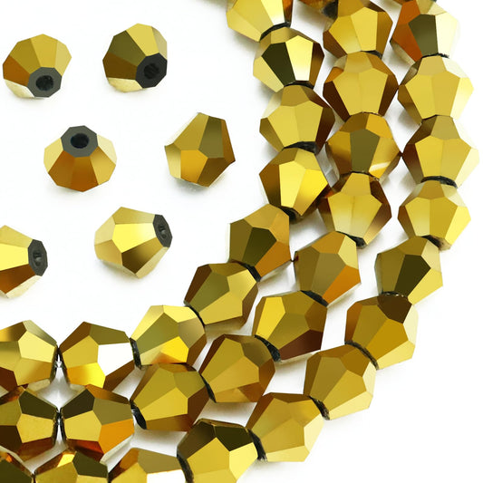 Dowarm 1000PCS 4mm Glass Bicone Beads for Craft Jewelry Making, DIY Bracelet, Necklace, Dolls, Wine Charms, Wind Chimes, Suncatchers, Bulk Small Faceted Crystal Beads, Mine Gold
