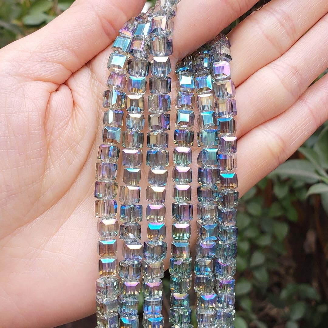 200pcs Czech Faceted Cube Crystal Glass Loose Beads Spacer Bulk 6mm (0.24 Inch) Peridot Shimmer for DIY Jewelry Craft Making CCC636
