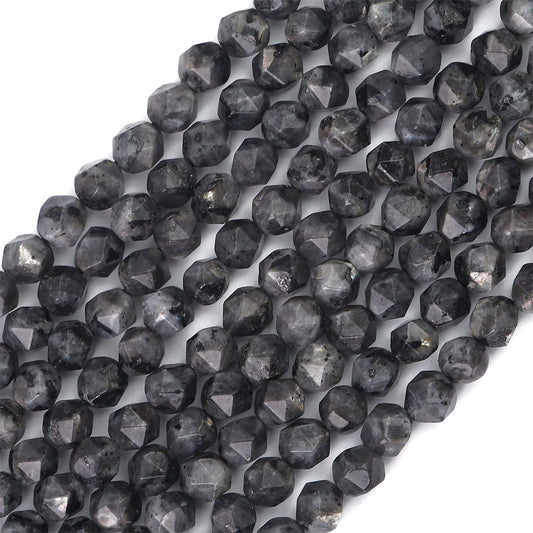 BEADIA Faceted Natural Black Spectrolite Stone Round Beads 8mm 36cm/Strand for Jewelry Making
