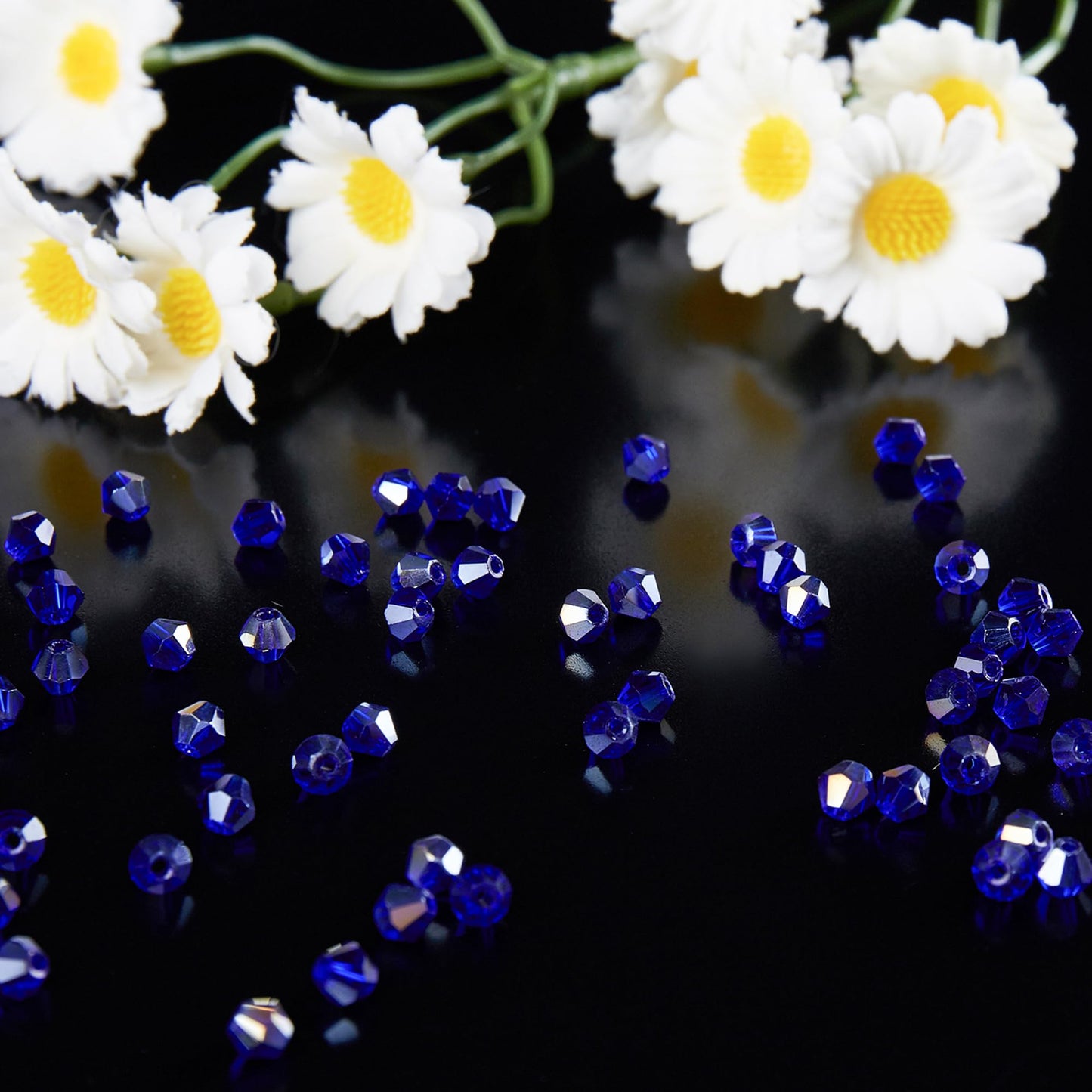 Laopottbeads 1100PCS 4mm Bicone Crystal Glass Beads for Jewelry Making, Sparkling Mini Beads for Suncatchers, DIY Bracelets & Craft Projects (AB Blue)