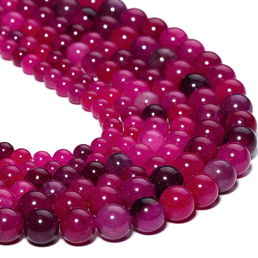 Yochus 45pcs Natural Rose Red Colored Jade Stone Beads for Jewelry Making，8mm Healing Crystal Round Gemstone Beads for Bracelet Making DIY Necklace