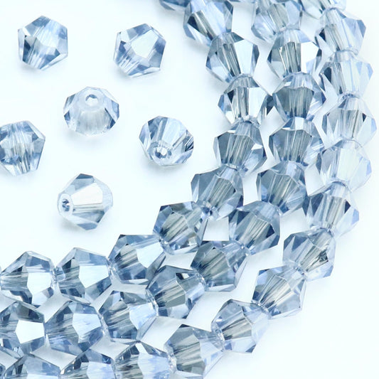 Dowarm 1000PCS 4mm Glass Bicone Beads for Craft Jewelry Making, DIY Bracelet, Necklace, Dolls, Wine Charms, Wind Chimes, Suncatchers, Bulk Small Faceted Crystal Beads, Light Blue Gray