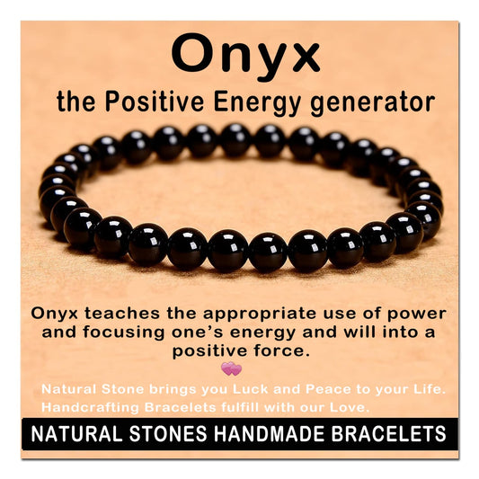 AD Beads Handmade Gemstone Stretch Elastic Bracelet Crystal Healing Reiki Nature's Beauty and Spiritual Essence Unisex (6mm, Black Onyx)