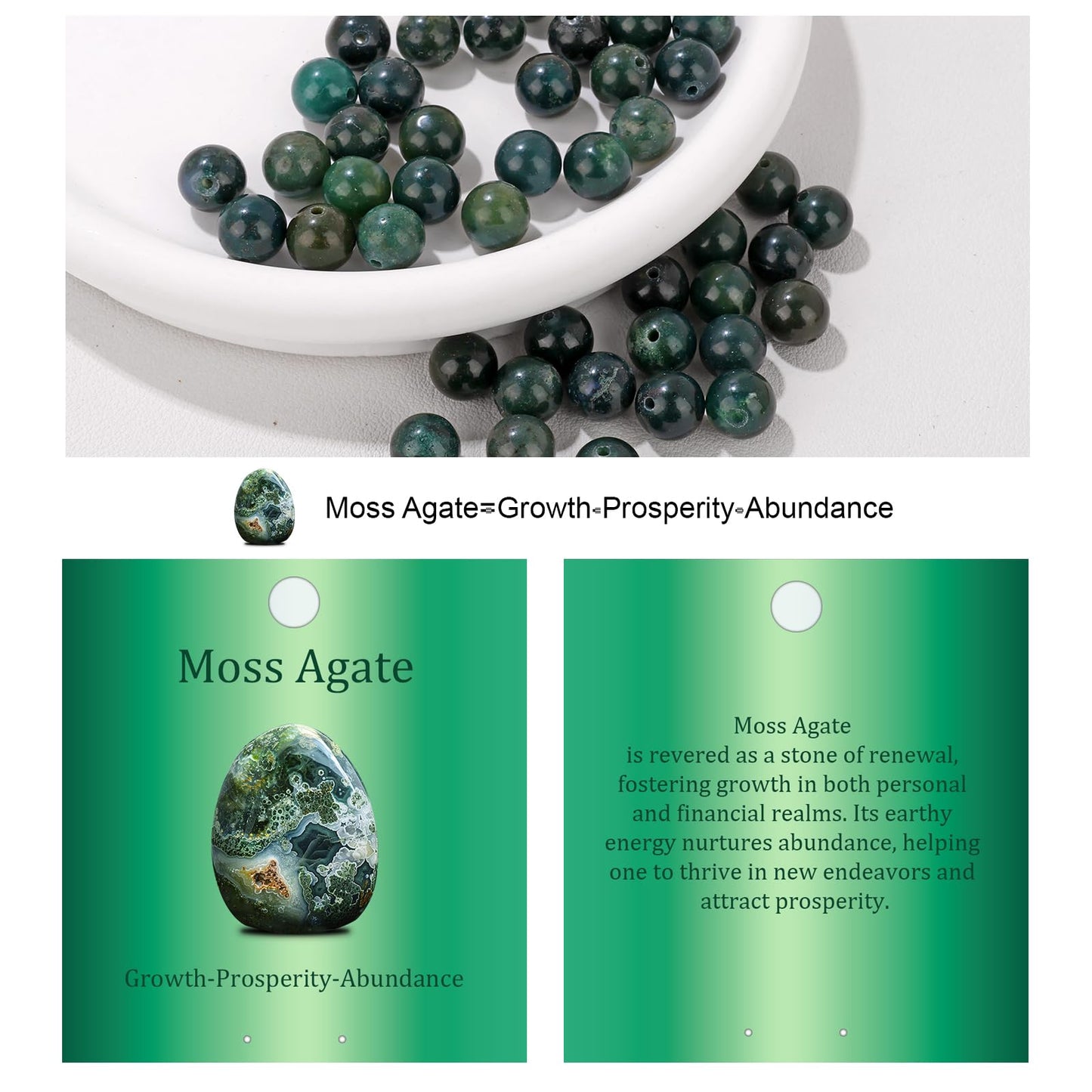 Vinswet 60pcs 6mm Moss Agate Natural Stone Beads Round Genuine Real Stone Beading Loose Gemstones DIY Smooth Bead for Bracelet Necklace Earrings Jewelry Making