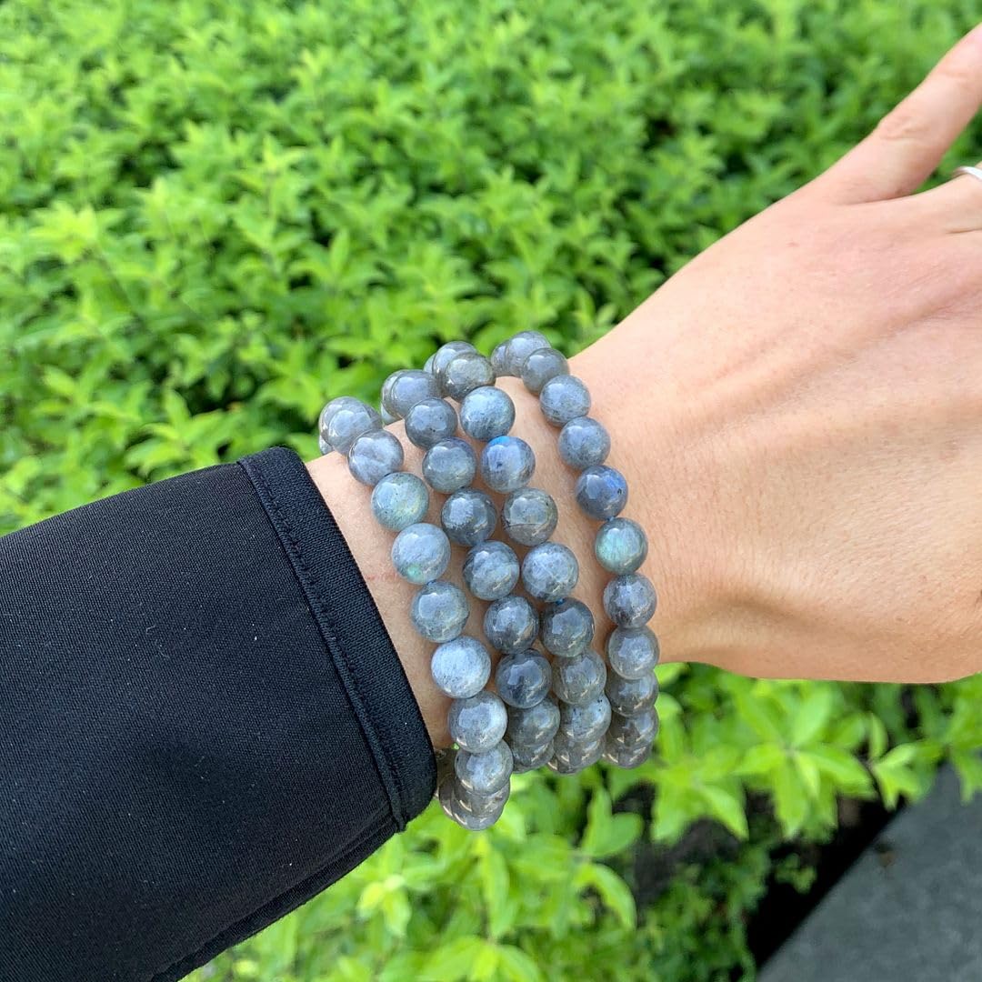 Adabele Real Natural Grade A Labradorite Gemstone Beaded Bracelet 8.5 inch Stretch Chakra Healing Crystal Stone Jewelry Women Mom Gift (Unisex) GB8-D10
