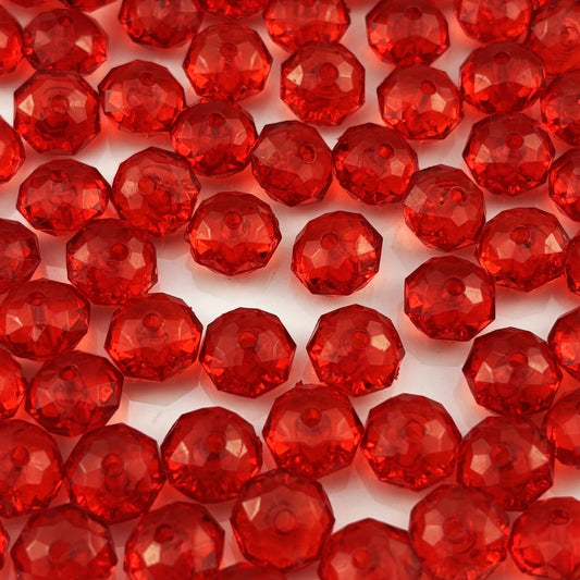 YHYPOCI 100pcs 12mm Acrylic Crystal Beads, Faceted Rondelle Acrylic Spacer Beads for Wind Chimes Bracelet Necklace Earring Keychain Jewelry Making DIY Crafts(Red)