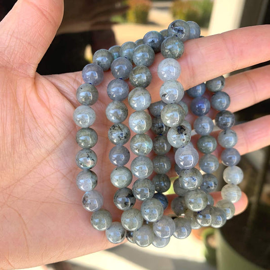 Adabele Real Natural Light Grey Labradorite Gemstone Beaded Bracelet 7 inch Stretch Chakra Healing Crystal Stone Jewelry Women Birthday Gift (Unisex) GB8-34