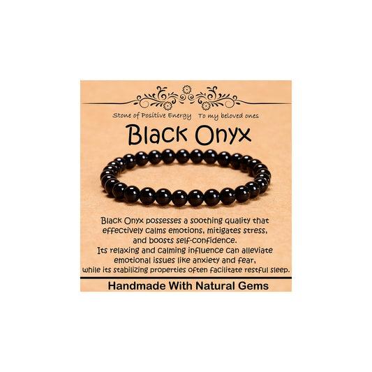 CHCCOYE 6mm Natural Healing Gemstone Bracelet Handmade Yoga Stretch Elastic Bracelet Stress Relief Crystal Jewelry for Men and Women (6mm, Black Onyx)
